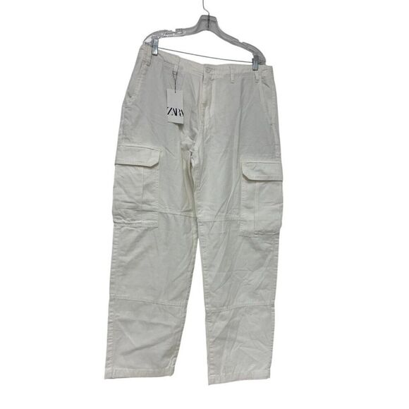 Zara Mens Cargo Pants EU 46 US 36 Oyster High Rise Straight Fit 6786/415 NWT - Picture 2 of 12